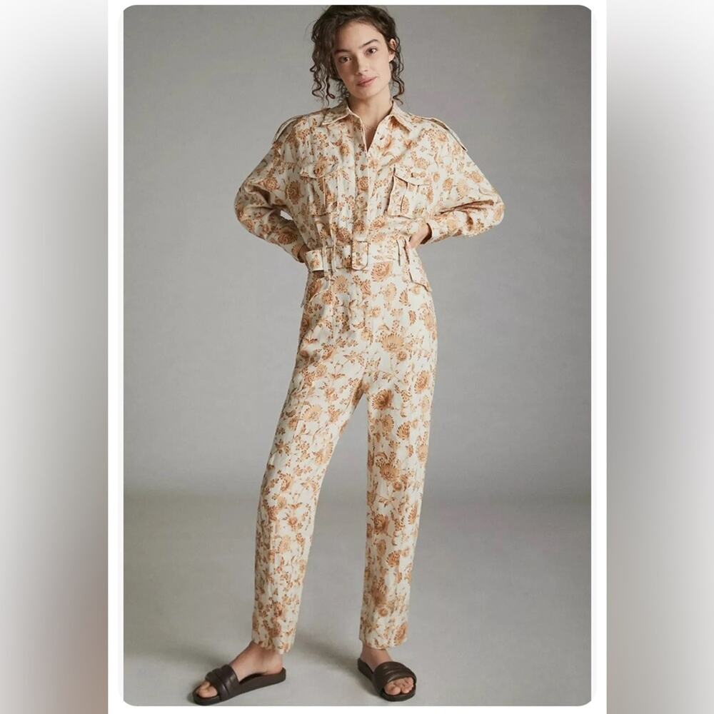 SIGNIFICANT OTHER Anthropologie Aphrodite Belted Jumpsuit Linen Blend Size 4